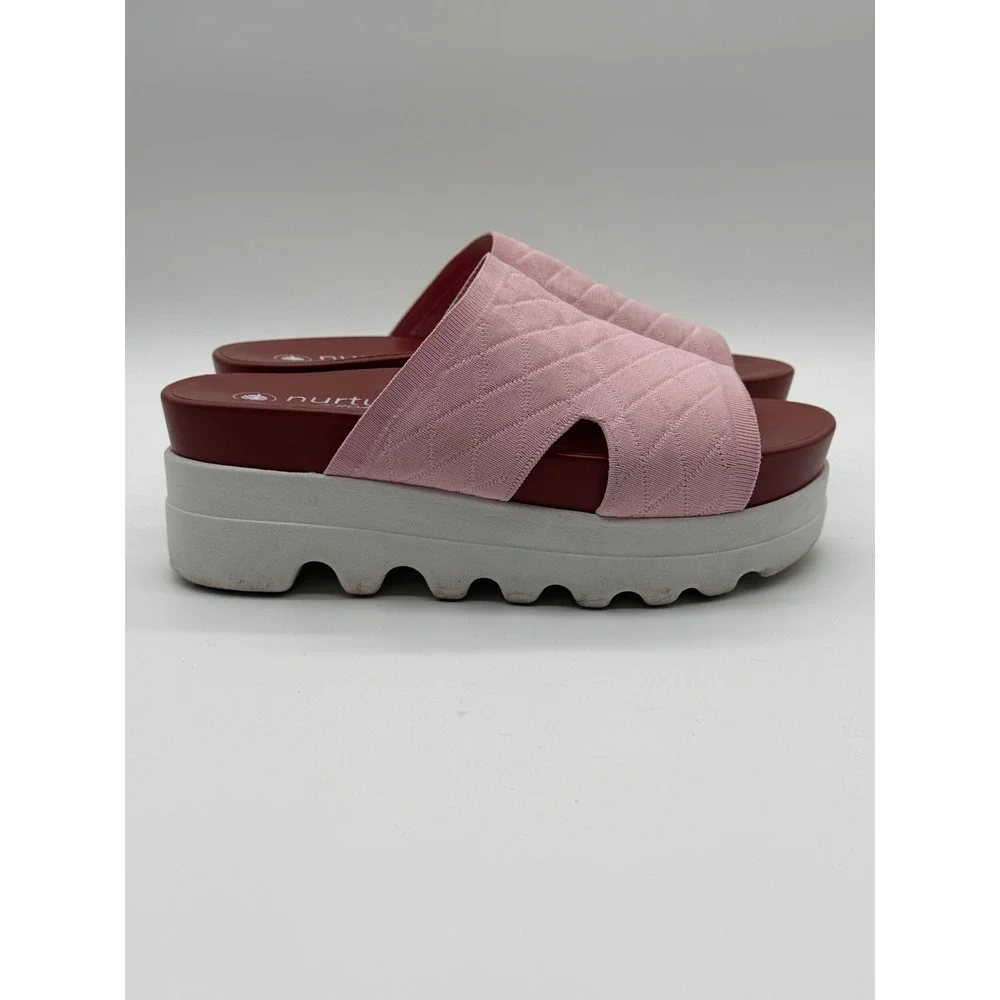 Nurture ROAM Pink Quilted Knit Platform‎ Slide Sandals Womens 8.5